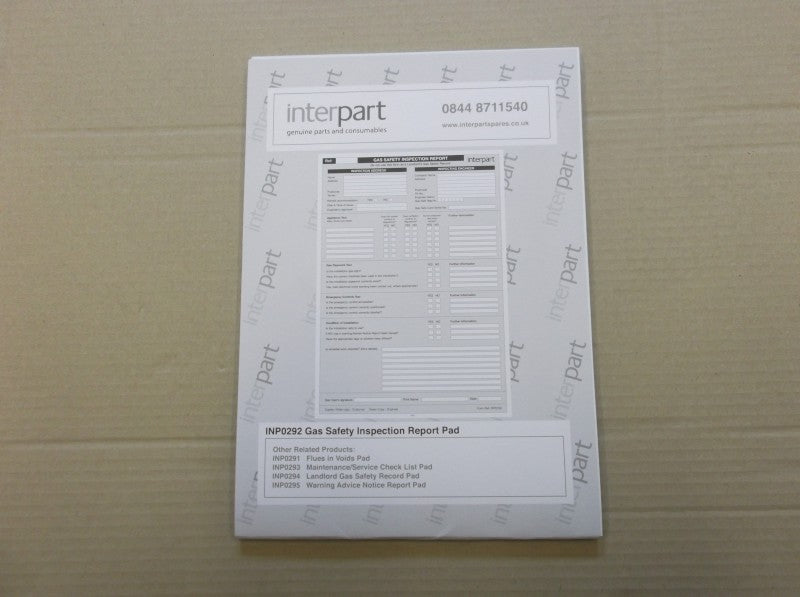 Baxi INP0292 Gas Safety Inspection Pad**Wse Obsolete**